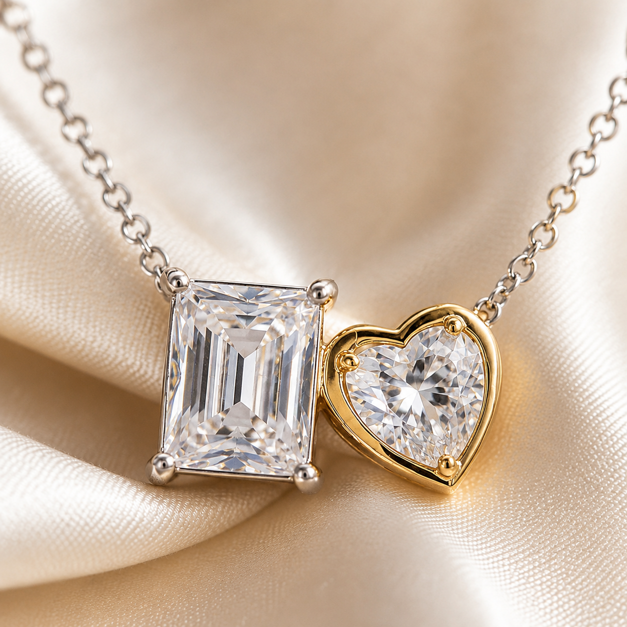 Harmony Heart & Emerald Necklace in Sterling Silver with 14K Gold