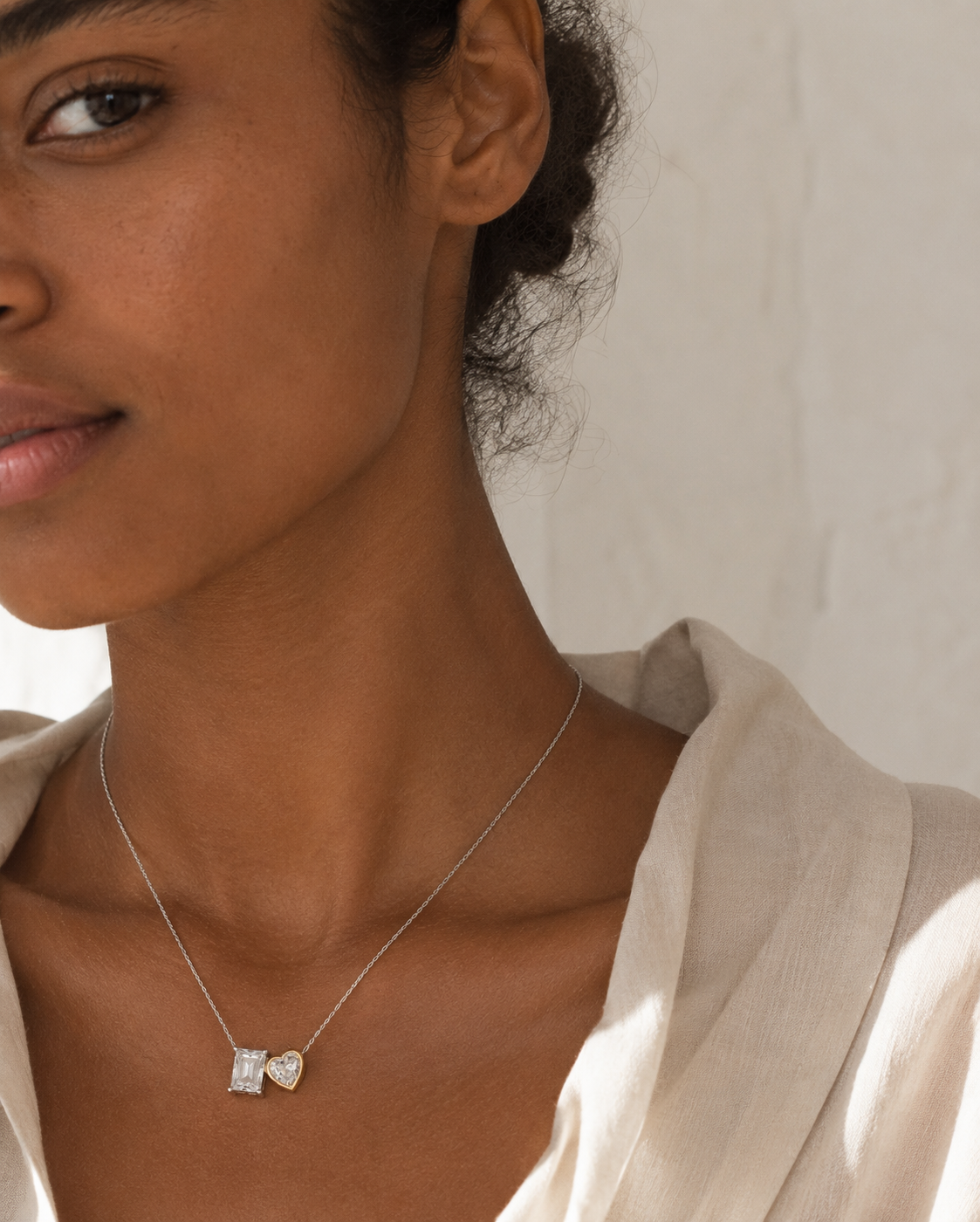 Harmony Heart & Emerald Necklace in Sterling Silver with 14K Gold