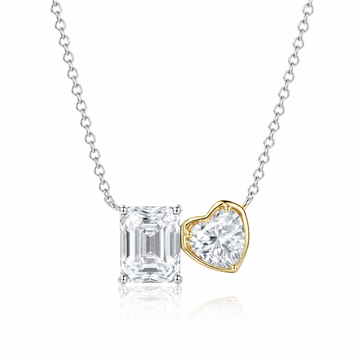 Harmony Heart & Emerald Necklace in Sterling Silver with 14K Gold