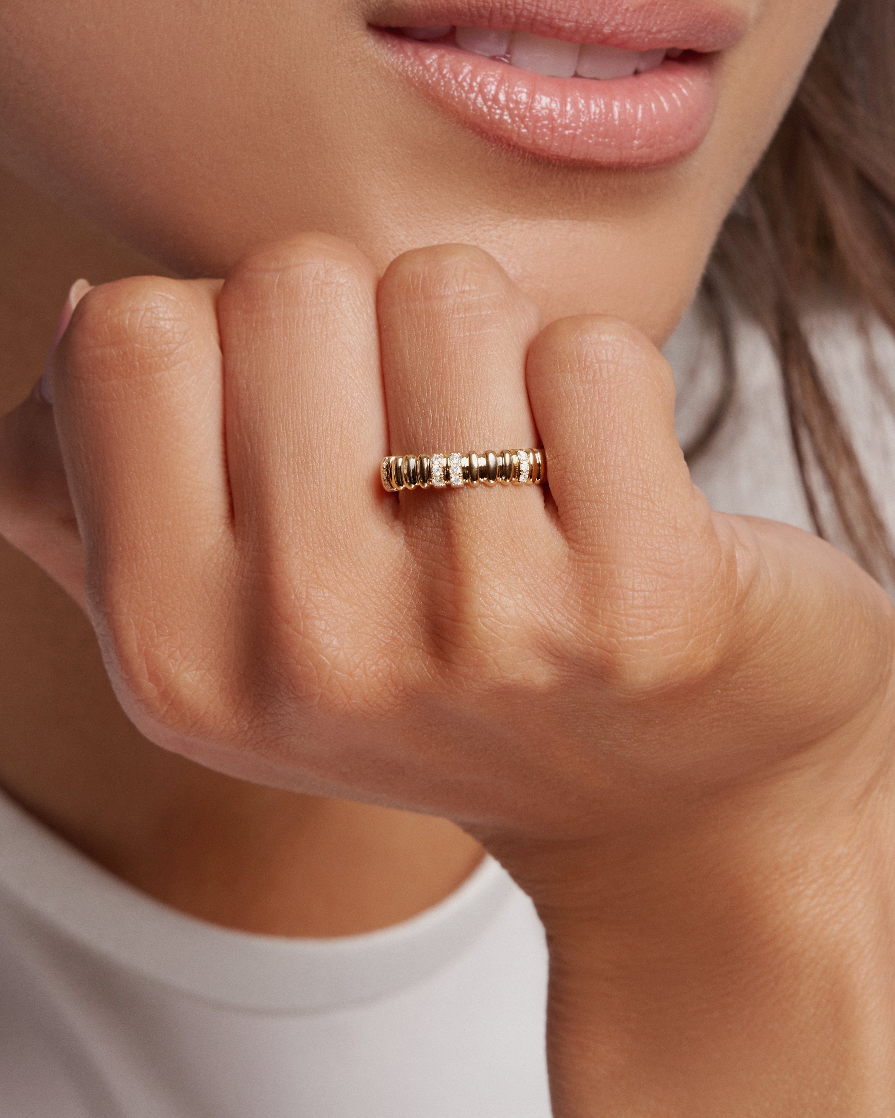 Textured Gold Eternity Band with Diamond Accents