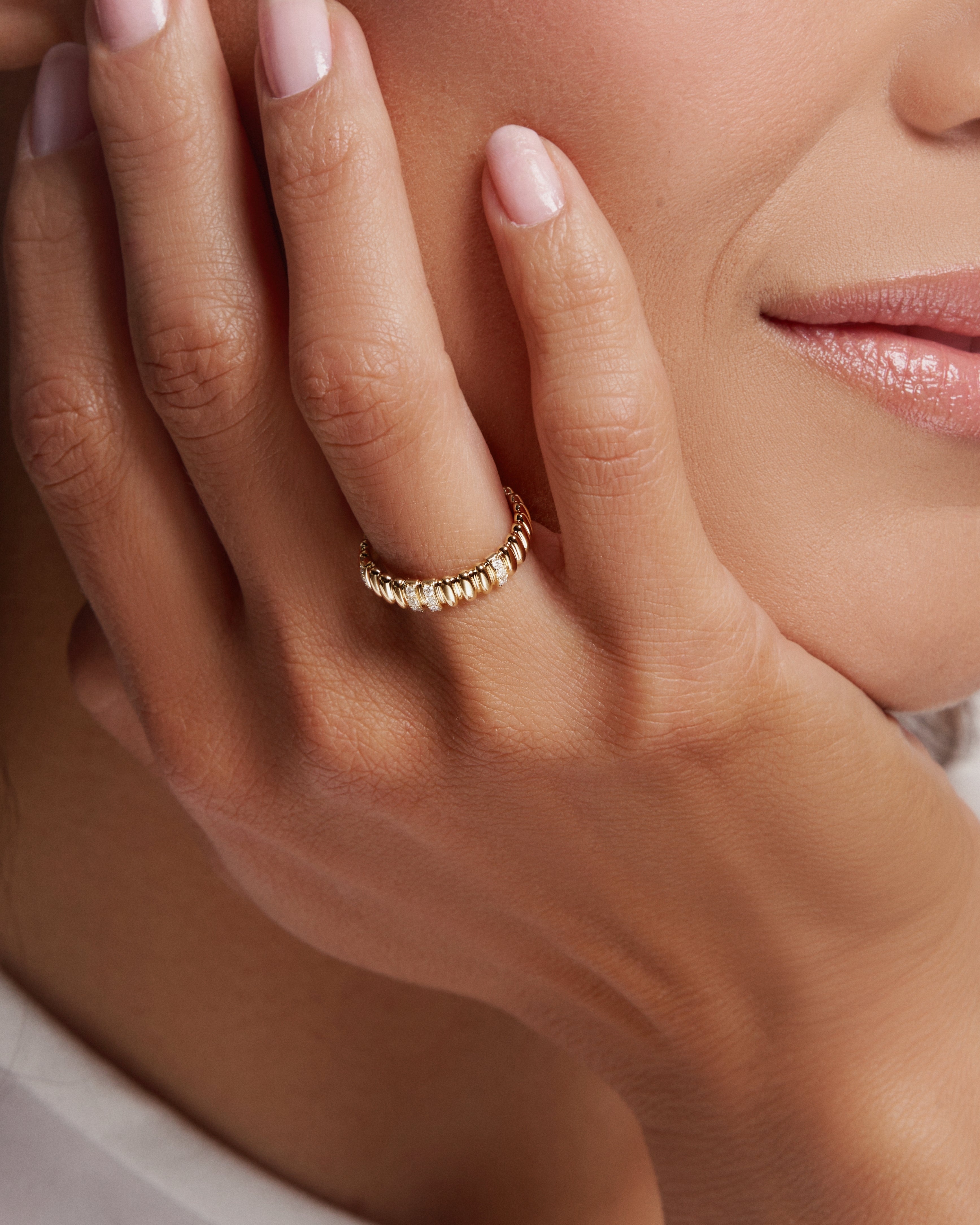 Textured Gold Eternity Band with Diamond Accents