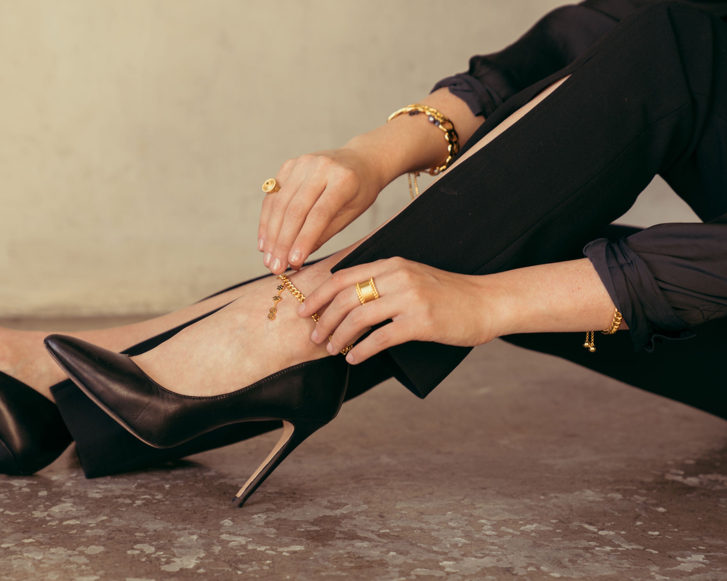 ZARUX- 20k gold vermeil Anklet with black onyx