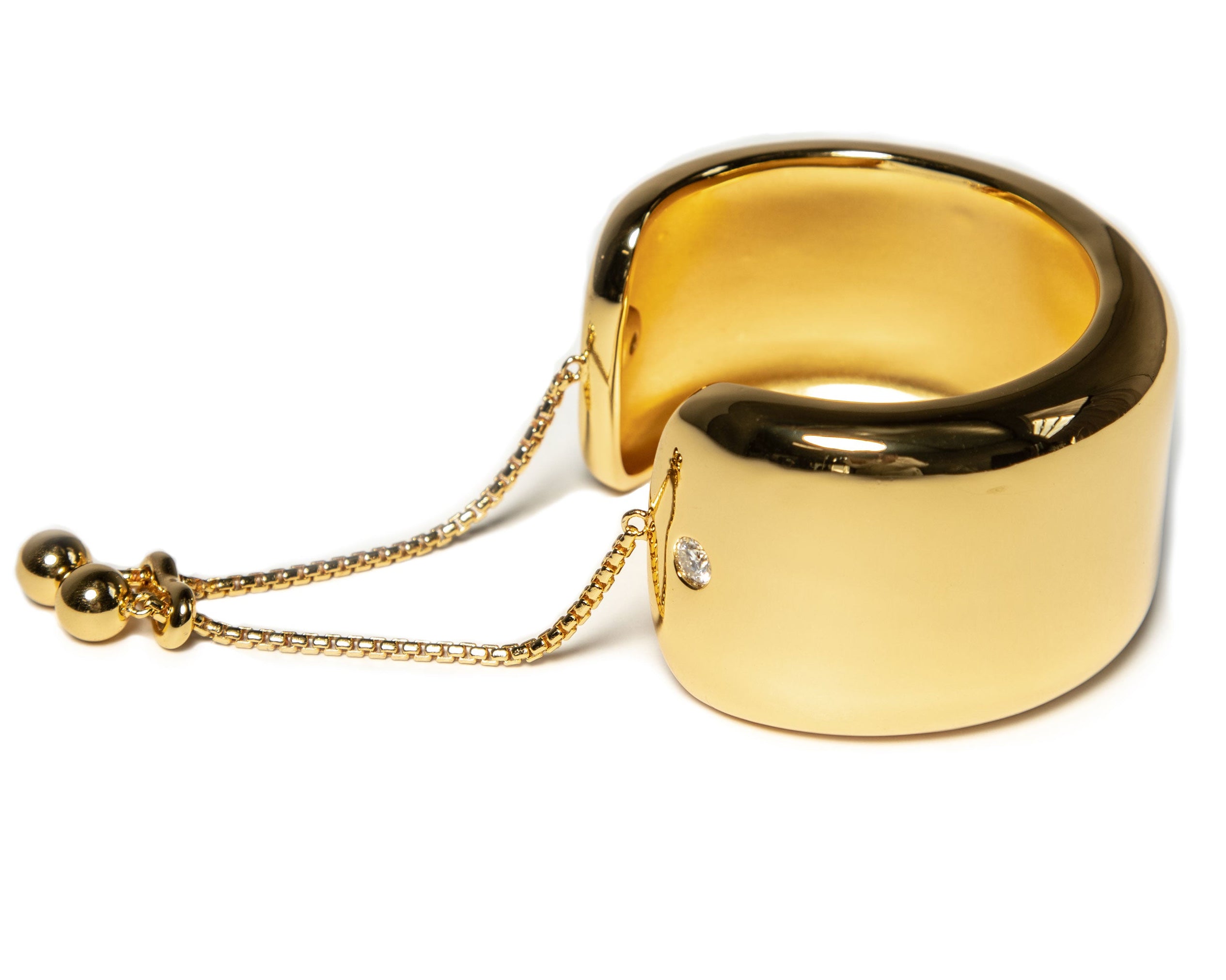 ZARUX - 20K gold vermeil bracelet, Big cuff with Moissanite stone