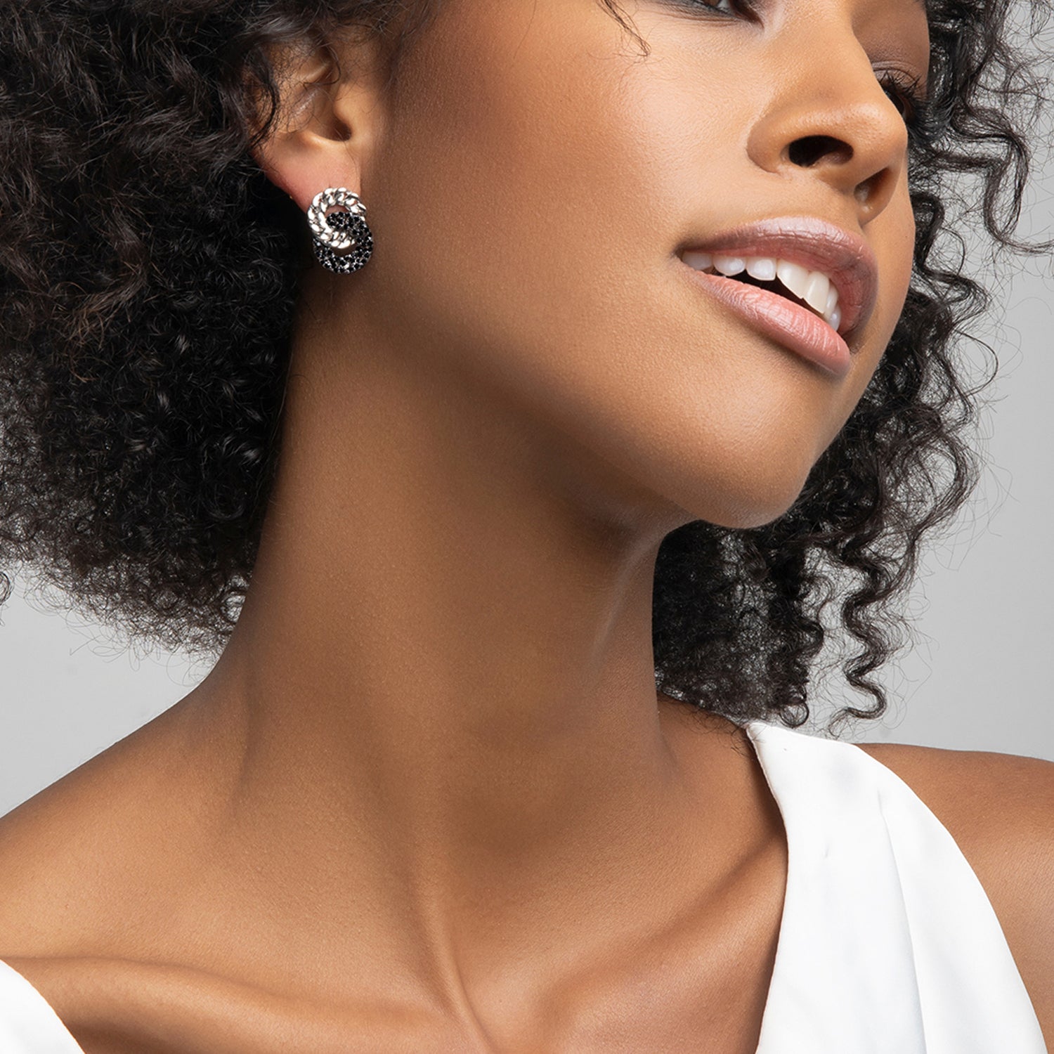 ZARUX -18k White Gold Vermeil Earrings with Black Onyx