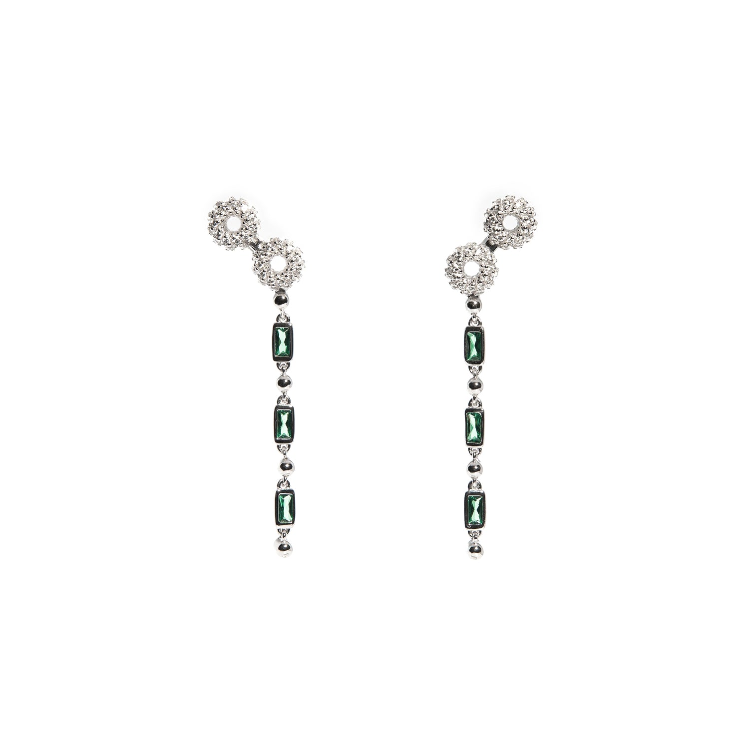 ZARUX - Green Onyx White Gold Vermeil Earrings