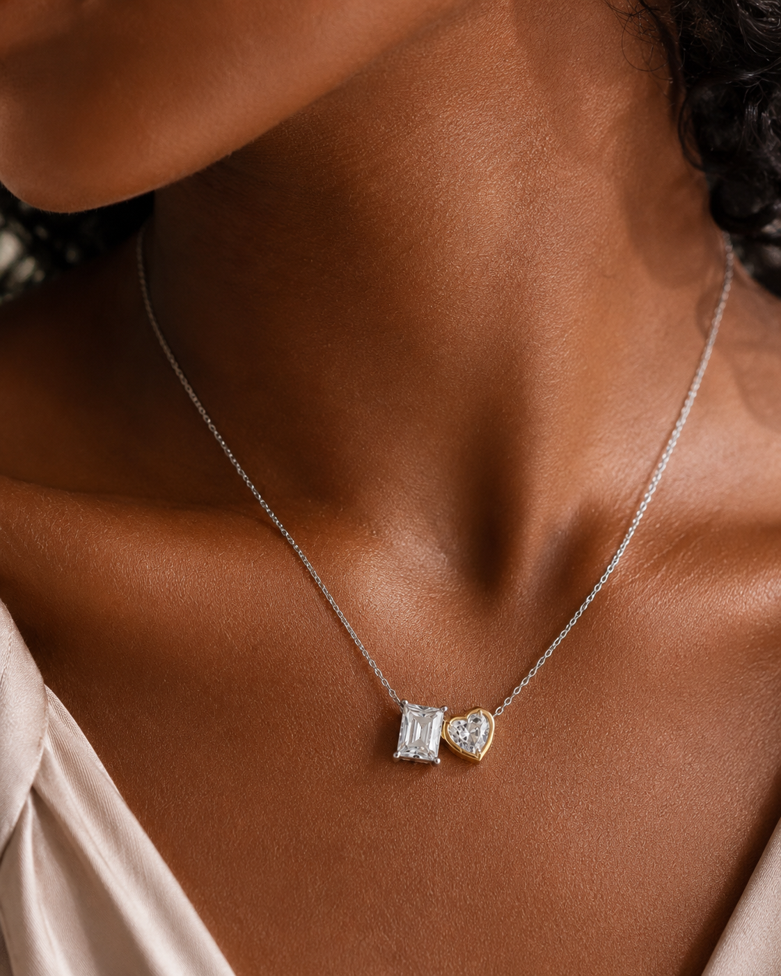 Harmony Heart & Emerald Necklace in Sterling Silver with 14K Gold