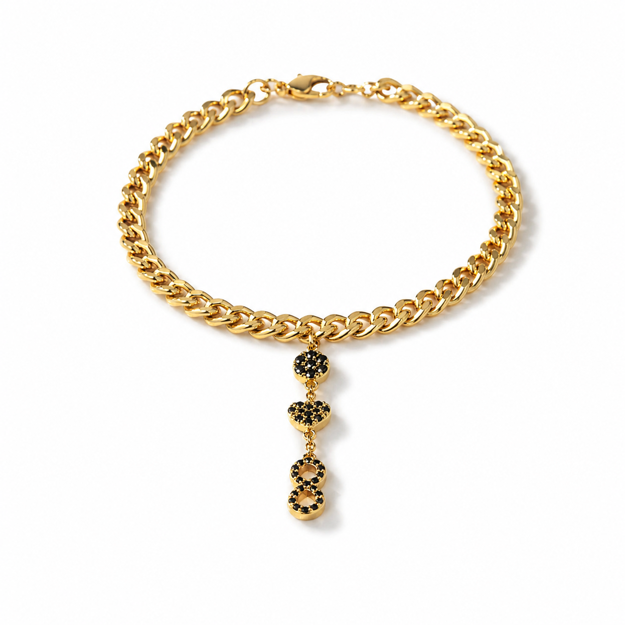 Cuban Link Anklet with black onyx