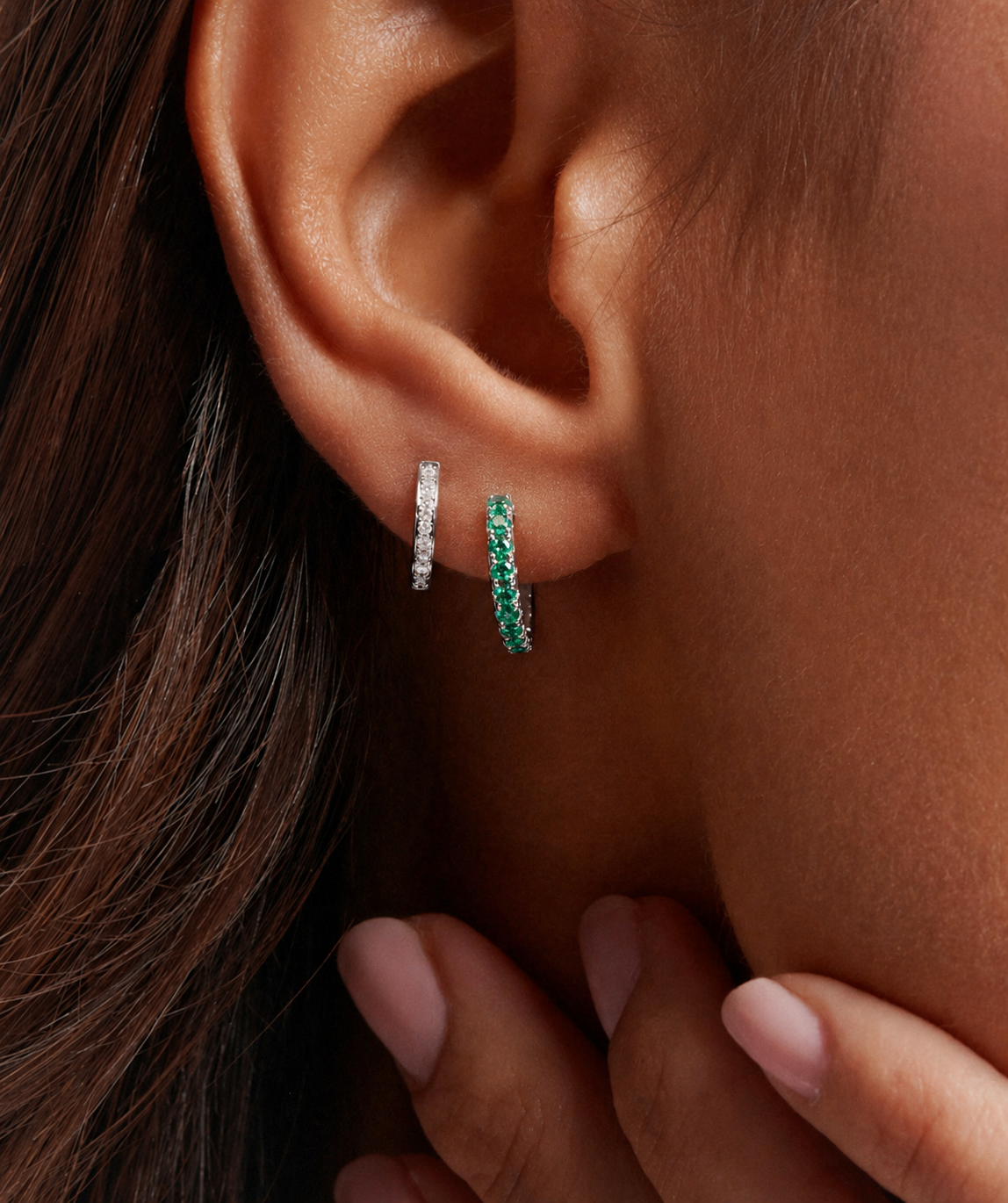 Green Emerald Bold Diamond Huggies