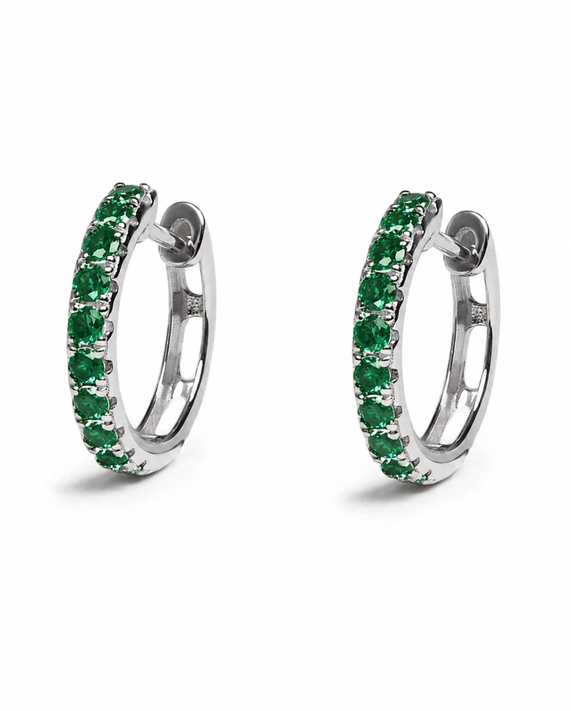 Green Emerald Bold Diamond Huggies