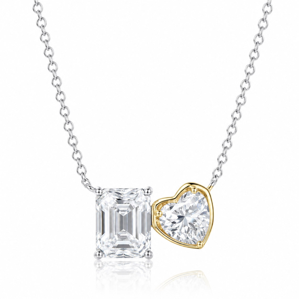 Harmony Heart & Emerald Necklace in Sterling Silver with 14K Gold