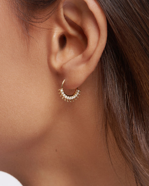Radiant Sunburst Diamond Hoop Earrings