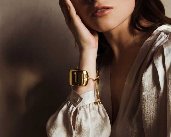 ZARUX - 20K gold vermeil bracelet, Big cuff with Moissanite stone