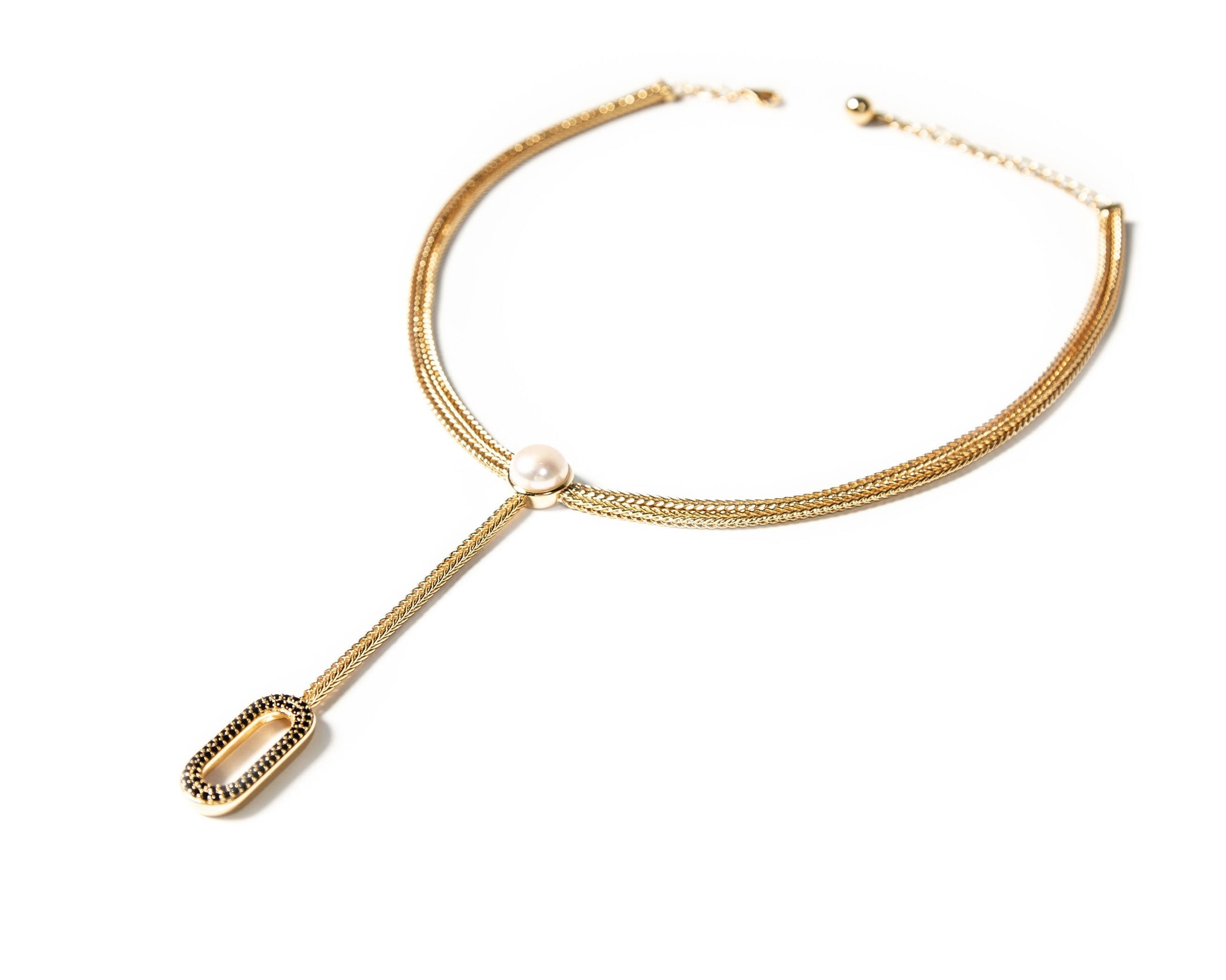 ZARUX - 20k Gold vermeil Chocker with black only and fresh water pearl