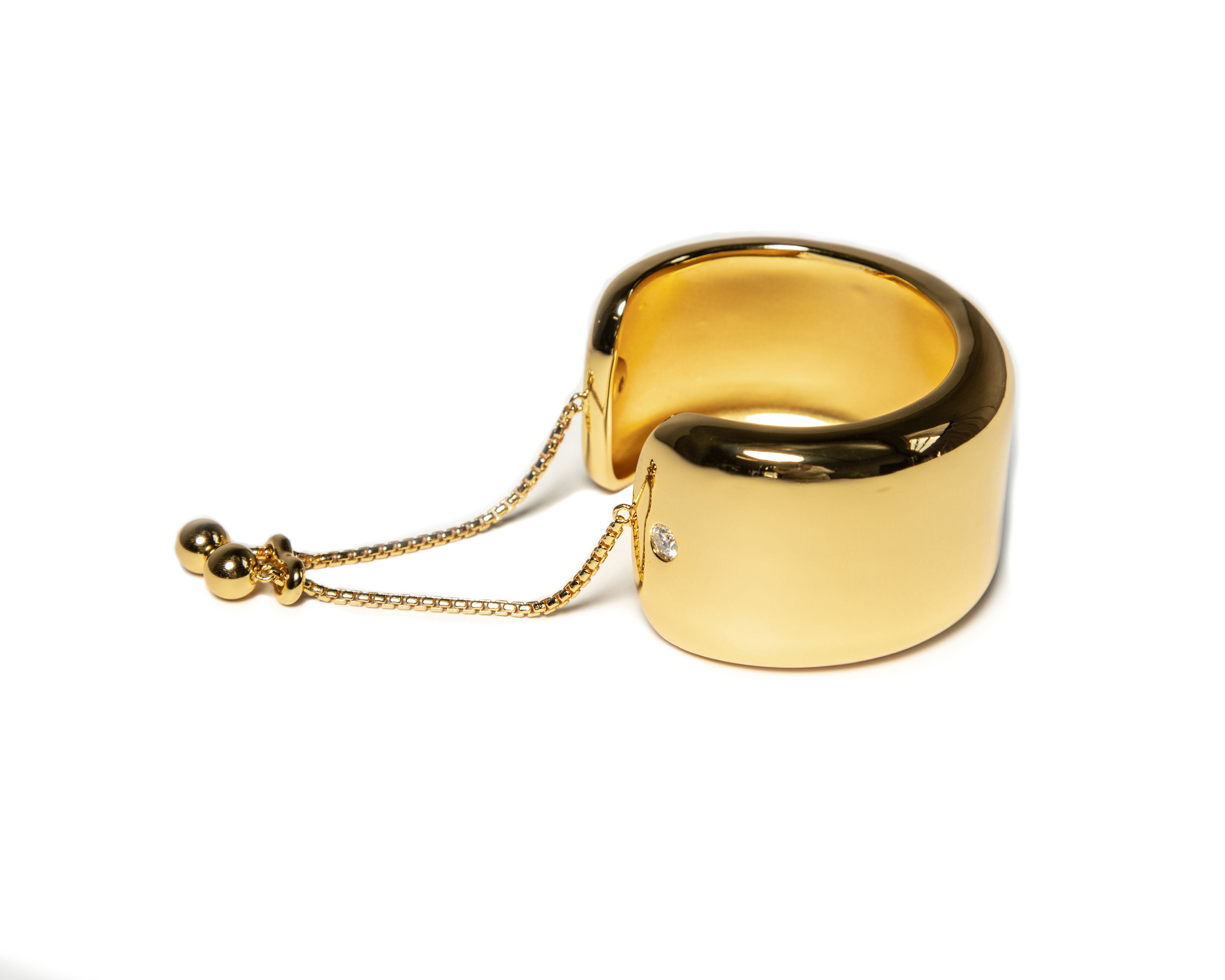 ZARUX - 20K gold vermeil bracelet, Big cuff with Moissanite stone