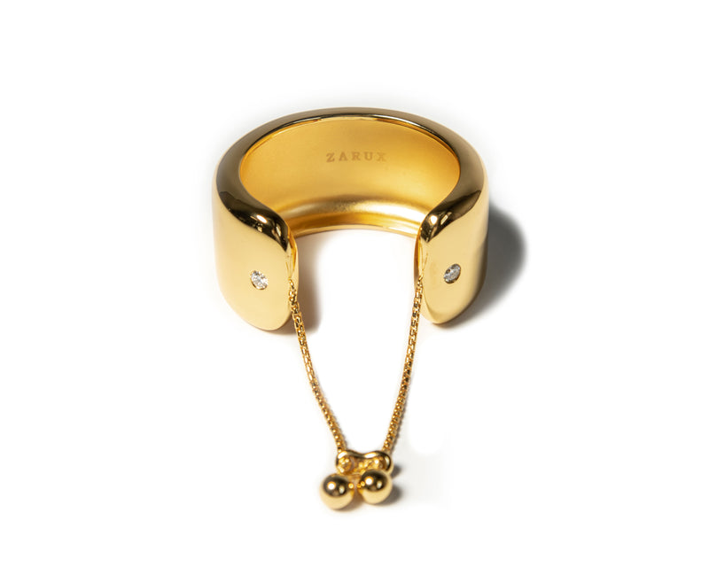 ZARUX - 20K gold vermeil bracelet, Big cuff with Moissanite stone