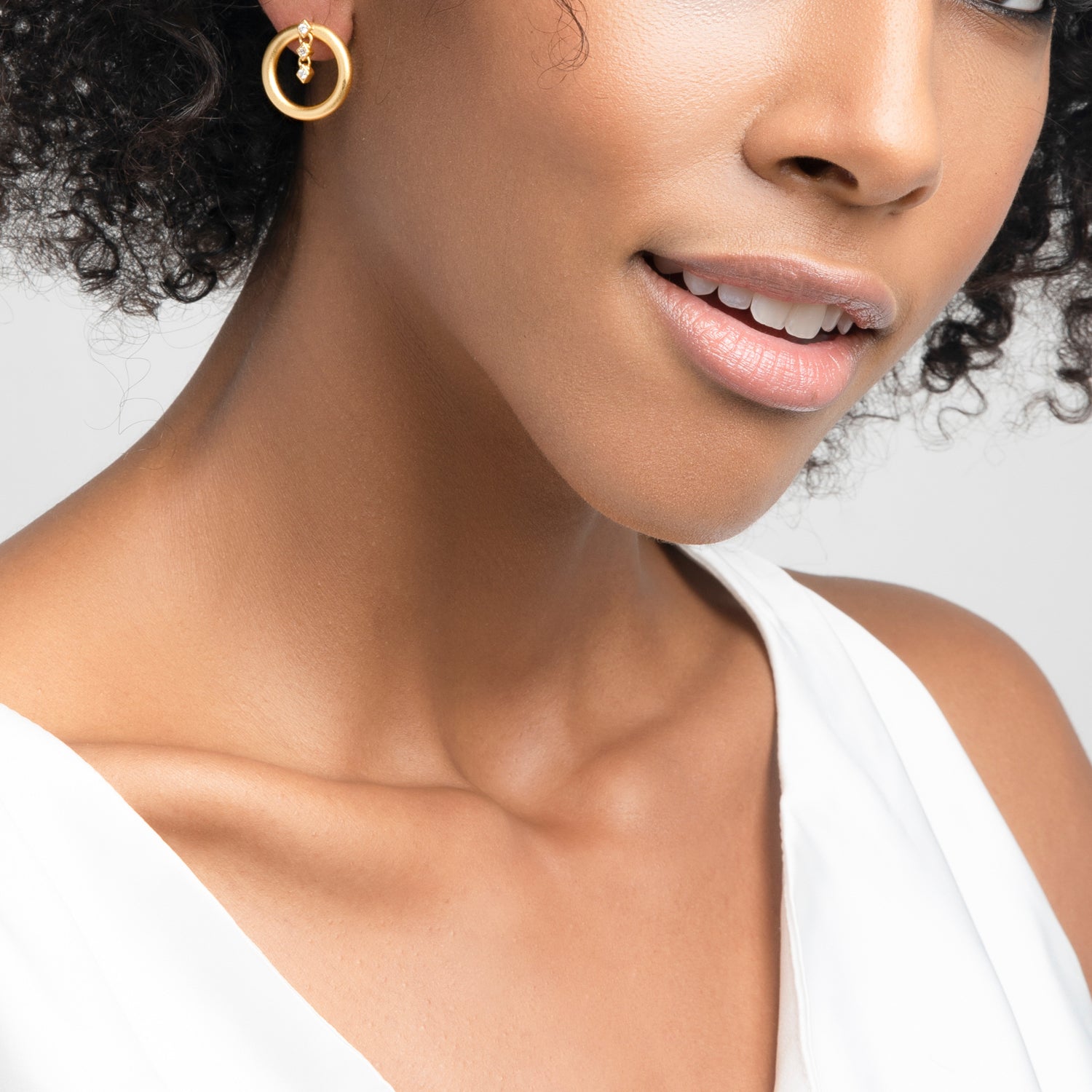 Hoop with Three Stones Earrings