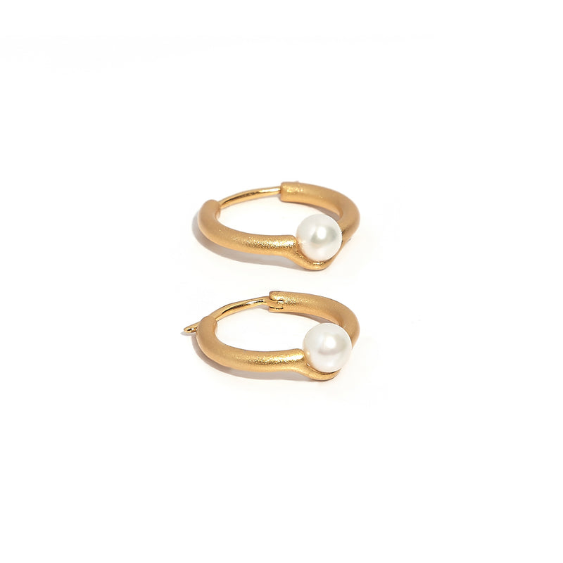 ZARUX - 20k Yellow Gold Vermeil Hoop Earrings with Pearl